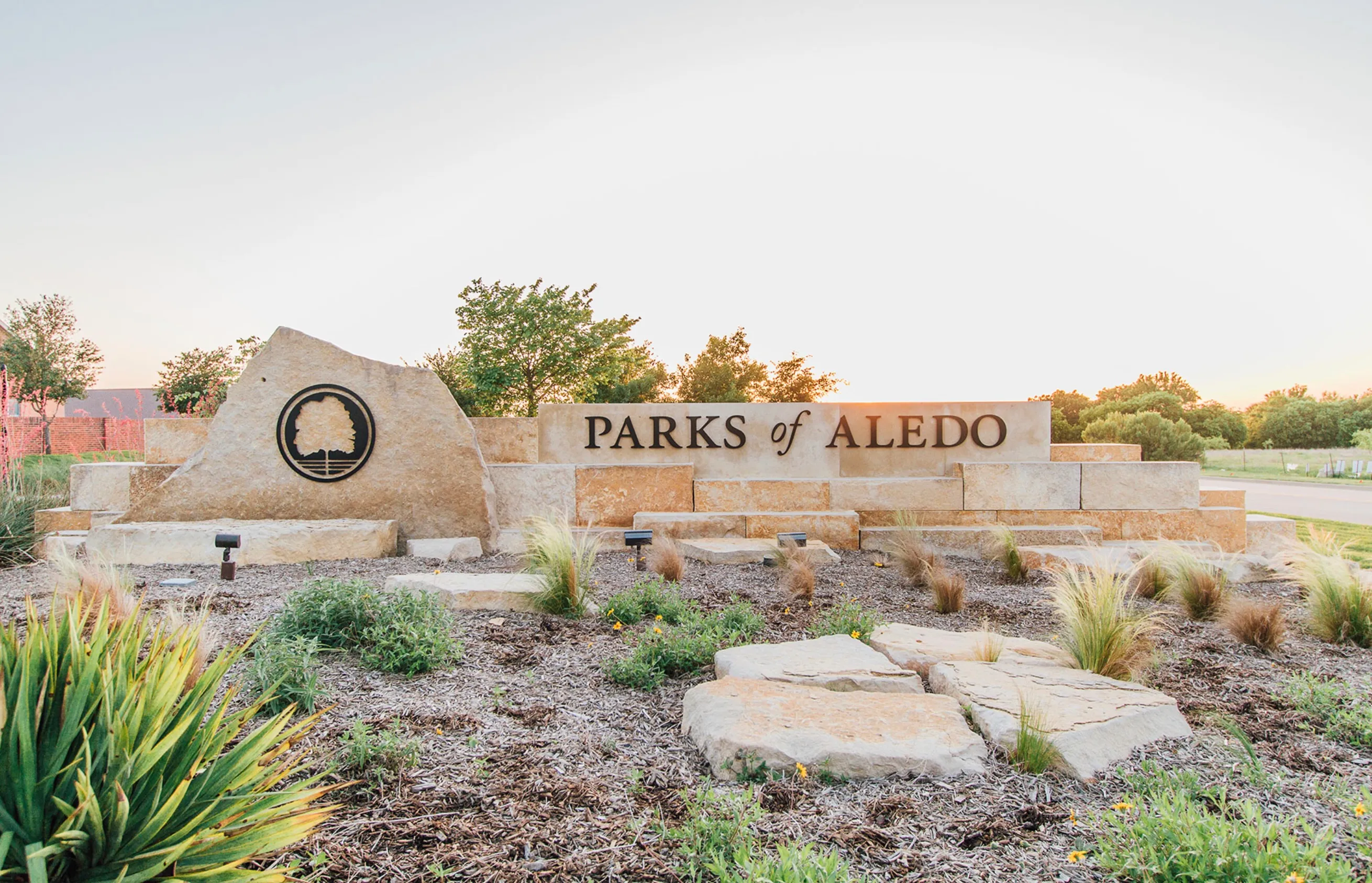 Parks of Aledo monument sign at the entrance to the Bailey Ranch community.