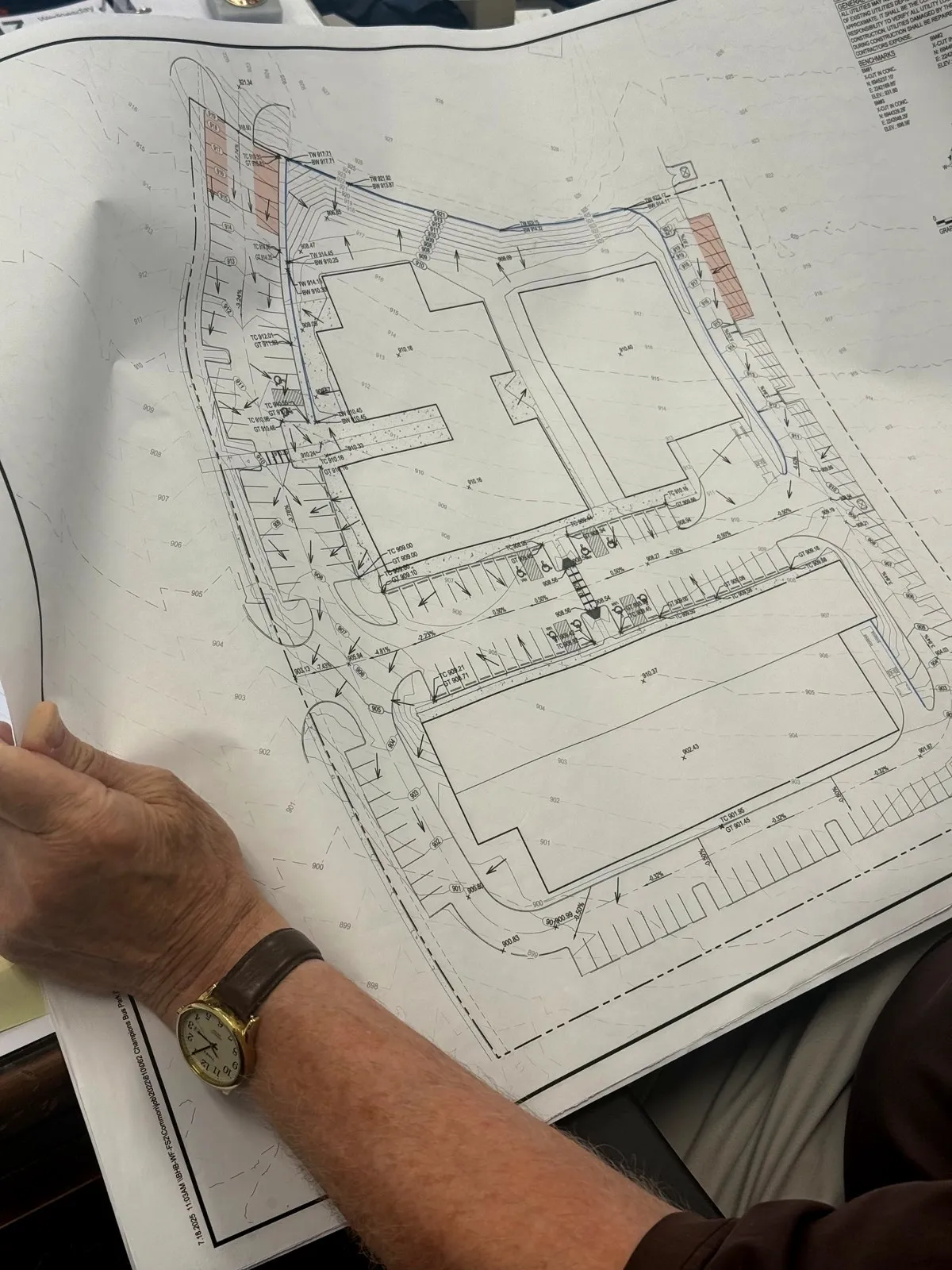 A Westbrook commercial site plan — building footprints, parking, grading, and drainage.